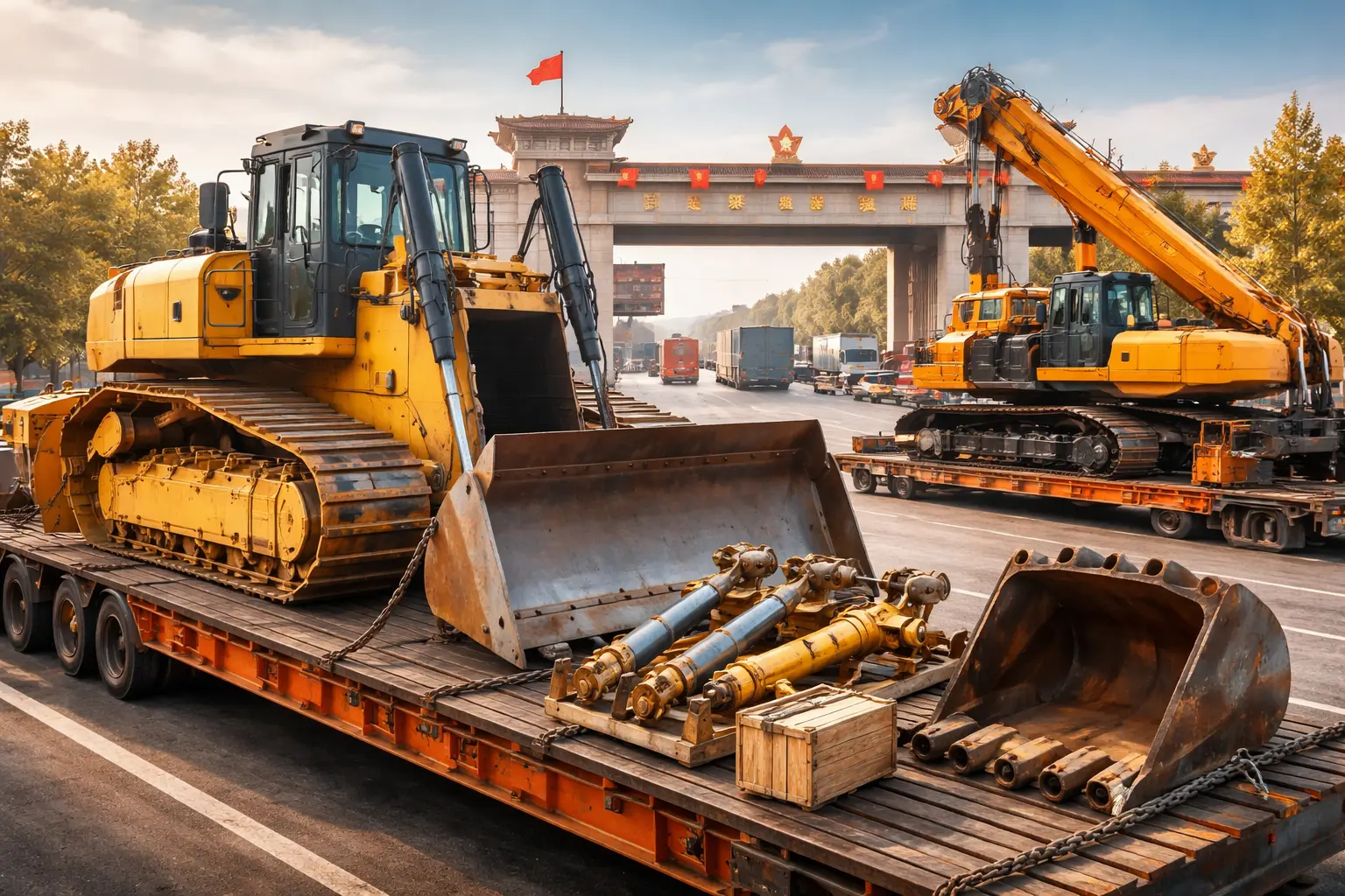 Как перевозят спецтехнику из Китая при снятом навесном оборудование